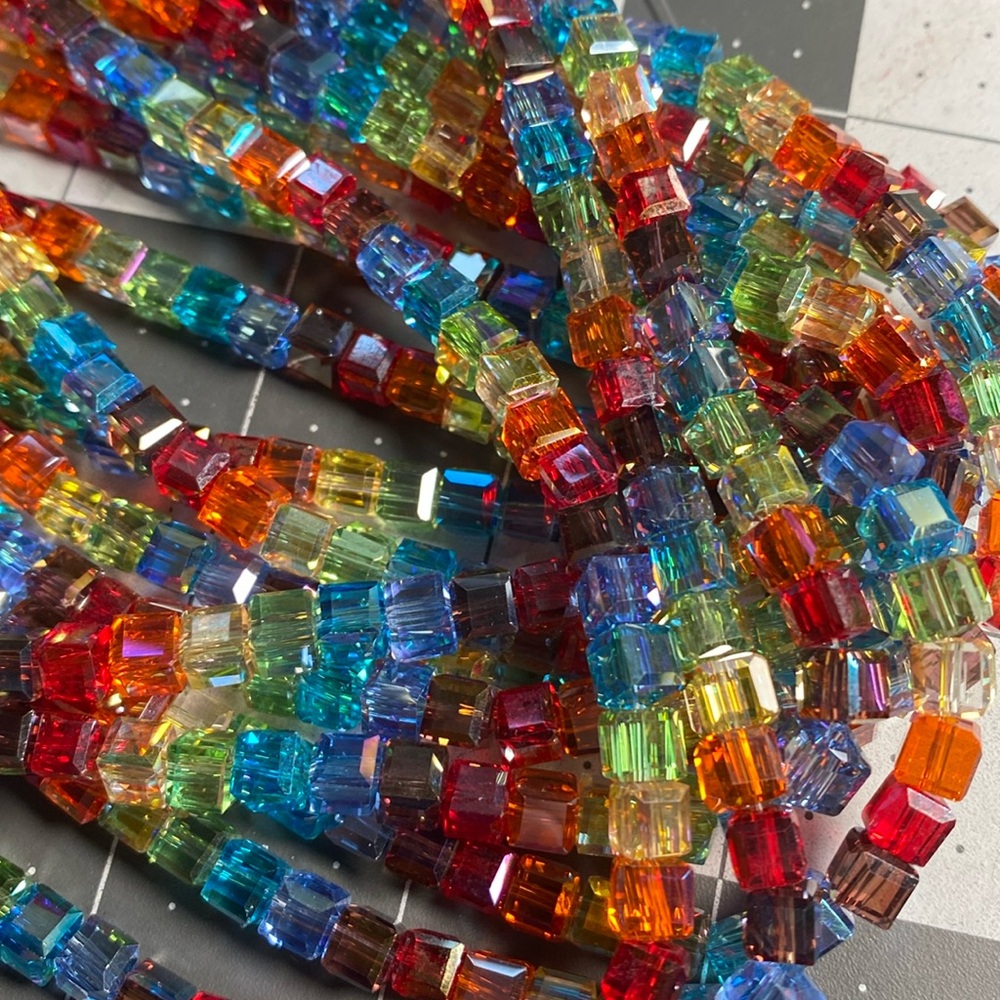 Faceted Crystal: 6mm Square Rainbow Strand (63 beads)